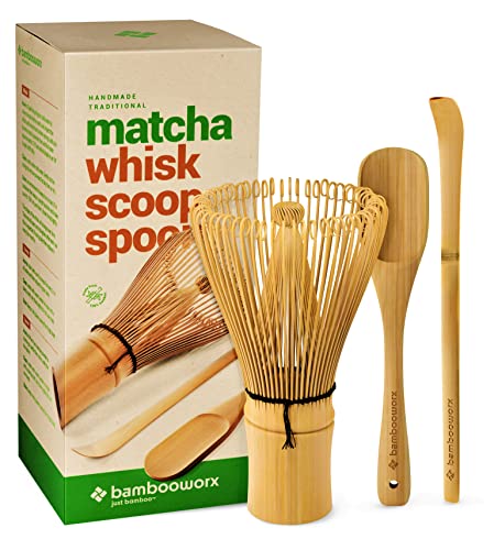 BambooWorx Matcha Whisk Set - Matcha Whisk (Chasen), Traditional Scoop (Chashaku), Tea Spoon. The Perfect Set to Prepare a Cup of Japanese Matcha Tea, Handmade from 100% Natural Bamboo - Grill Parts America