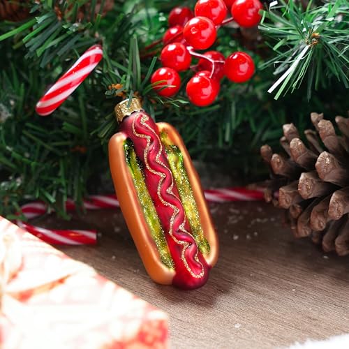 JOIEDOMI Hot Dog Food Blown Glass Large Christmas Ornaments for Christmas Tree Hanging Ornament Outdoor Christmas Decorations Indoor, Xmas Christmas Party Favors Supplies Cute Winter Presents Gift - Grill Parts America