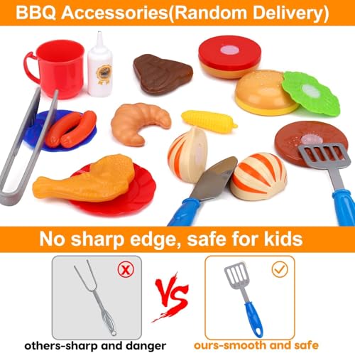 Kids Play Food Grill with Pretend Smoke Sound Light Kitchen Playset BBQ Accessories Camping Cooking Set Barbecue Toddler Girl Boy Toy 2 3 4 5 6 Year Old 4-8 Birthday Kid Outdoor Toy Gift Idea - Grill Parts America