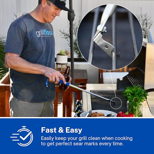 Grill Floss Premium Grill Scraper for Outdoor Grill with Round Grates - Alternative to Grill Brush for Outdoor Grill - BBQ Grill Grate Cleaner Cleans Top and Bottom of Grill Without Lifting Grates - Grill Parts America