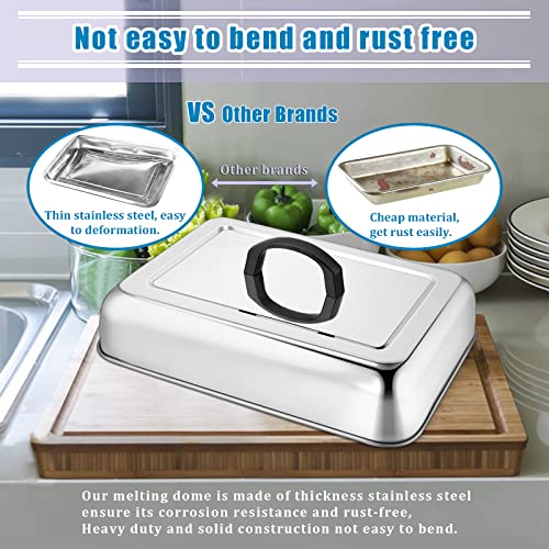 HaSteeL Rectangular Basting Cover, Stainless Steel Cheese Melting Dome Steaming Cover Lid, Heavy Duty Griddle Grill Accessories for Flat Top Teppanyaki BBQ Kitchen Indoor & Outdoor, Dishwasher Safe - Grill Parts America