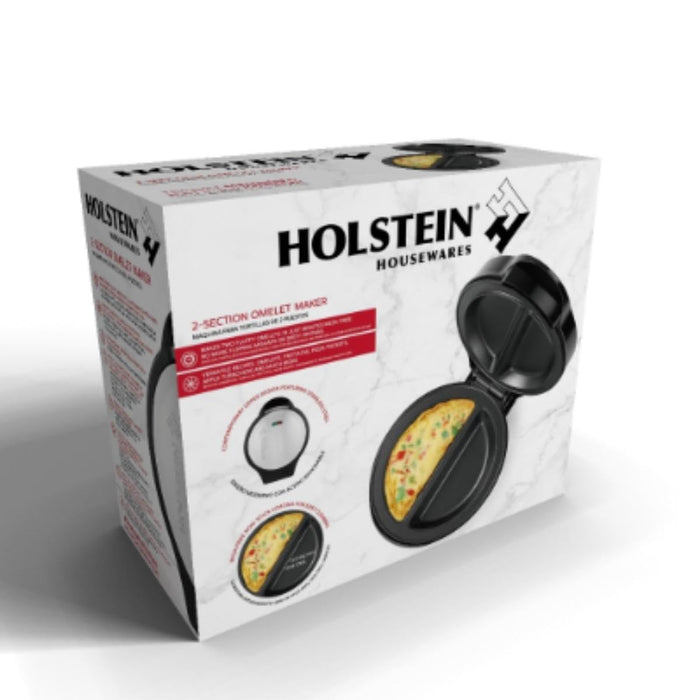 Holstein Housewares - Non-Stick Omelet & Frittata Maker, Stainless Steel - Makes 2 Individual Portions Quick & Easy (2 Section, Black) - Grill Parts America