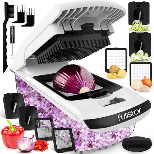 Fullstar Vegetable Chopper - Food Chopper - Onion Chopper - Vegetable Slicer & Spiralizer - Veggie Chopper with Container - Kitchen Gadgets - Home Essentials - Kitchen Accessories (4 in 1, White) - Grill Parts America