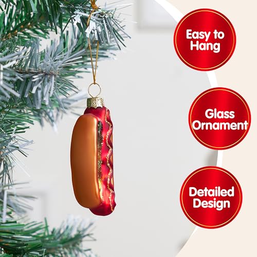 JOIEDOMI Hot Dog Food Blown Glass Large Christmas Ornaments for Christmas Tree Hanging Ornament Outdoor Christmas Decorations Indoor, Xmas Christmas Party Favors Supplies Cute Winter Presents Gift - Grill Parts America