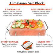 UMAID Himalayan Salt Block For Grilling, Cooking, Cutting and Serving,8X8X1.5 Food Grade Himalayan Pink Salt Stone on Stainless Steel Plate & Recipe Pamphlet, Unique Gifts for Men, Women, Chef, Cooks - Grill Parts America