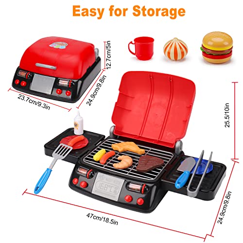 Kids Play Food Grill with Pretend Smoke Sound Light Kitchen Playset BBQ Accessories Camping Cooking Set Barbecue Toddler Girl Boy Toy 2 3 4 5 6 Year Old 4-8 Birthday Kid Outdoor Toy Gift Idea - Grill Parts America