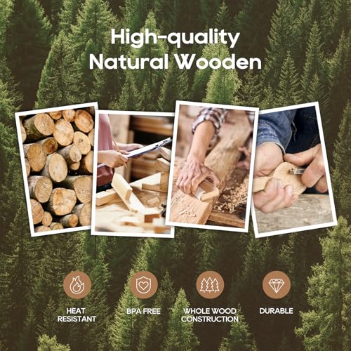 KLYRO Wooden Spoons for Cooking, Nonstick Kitchen Utensils Set with 4 Piece Measuring Spoons, Comfort Grip Wooden Spatula Set, 9 Piece Teak Wooden Cooking Utensils with Holder and Spoon Rest - Grill Parts America