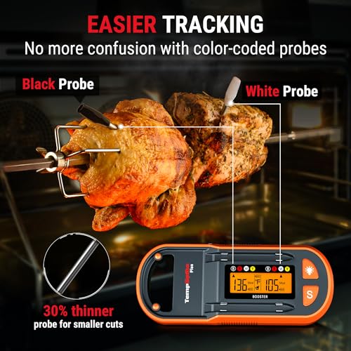 ThermoPro TempSpike Plus 600ft Wireless Meat Thermometer with 2 Color-Coded Probes, Bluetooth Meat Thermometer with LCD-Enhanced Booster, Meat Thermometer Digital for Oven Grill Smoker Thermometer - Grill Parts America