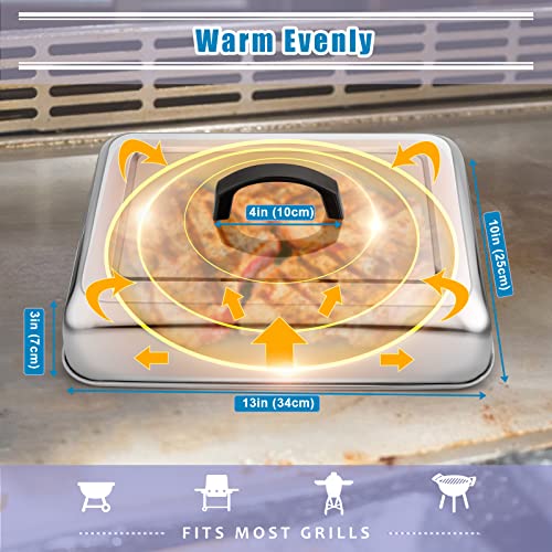 HaSteeL Rectangular Basting Cover, Stainless Steel Cheese Melting Dome Steaming Cover Lid, Heavy Duty Griddle Grill Accessories for Flat Top Teppanyaki BBQ Kitchen Indoor & Outdoor, Dishwasher Safe - Grill Parts America