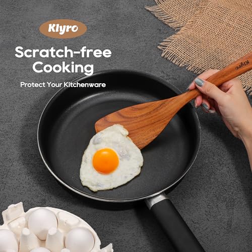 KLYRO Wooden Spoons for Cooking, Nonstick Kitchen Utensils Set with 4 Piece Measuring Spoons, Comfort Grip Wooden Spatula Set, 9 Piece Teak Wooden Cooking Utensils with Holder and Spoon Rest - Grill Parts America