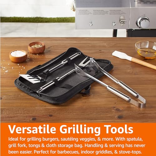 Amazon Basics 4-Piece Stainless Steel Barbeque Grilling Tool Set with Carry Bag - Grill Parts America