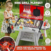 Blueyak Toddler BBQ Grill Playset - Kitchen Toy Set with Smoke Sound & Light, Toy Grill BBQ Playset for Kids with Pretend Play Food Toys in/Outdoor Interactive Toys BBQ Cooking Game for Girls Boys - Grill Parts America