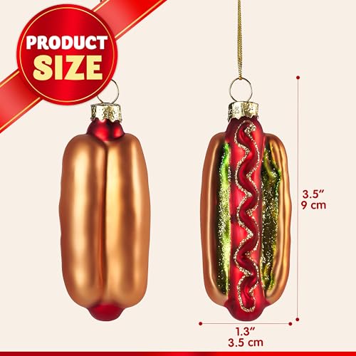 JOIEDOMI Hot Dog Food Blown Glass Large Christmas Ornaments for Christmas Tree Hanging Ornament Outdoor Christmas Decorations Indoor, Xmas Christmas Party Favors Supplies Cute Winter Presents Gift - Grill Parts America