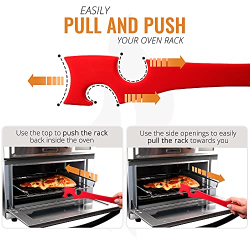 Silicone Oven Rack Push Pull Tool with Longer Handle, Shelf Puller for Air Fryer Toaster Ovens and Kitchen Oven, Stick with Hook Tool for Small Kitchen Appliances, Cool Kitchen Gadgets and Accessories - Grill Parts America