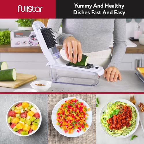 Fullstar Vegetable Chopper - Food Chopper - Onion Chopper - Vegetable Slicer & Spiralizer - Veggie Chopper with Container - Kitchen Gadgets - Home Essentials - Kitchen Accessories (4 in 1, White) - Grill Parts America