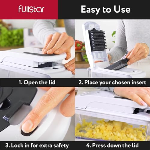 Fullstar Vegetable Chopper - Food Chopper - Onion Chopper - Vegetable Slicer & Spiralizer - Veggie Chopper with Container - Kitchen Gadgets - Home Essentials - Kitchen Accessories (4 in 1, White) - Grill Parts America