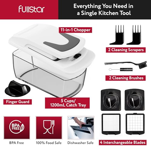 Fullstar Vegetable Chopper - Food Chopper - Onion Chopper - Vegetable Slicer & Spiralizer - Veggie Chopper with Container - Kitchen Gadgets - Home Essentials - Kitchen Accessories (4 in 1, White) - Grill Parts America