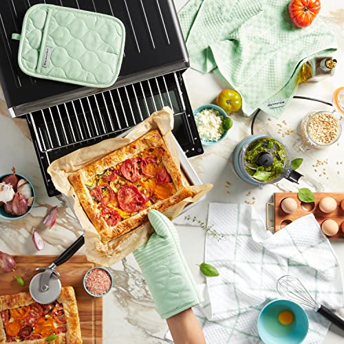 KITCHENAID Quilted Cotton Terry Cloth Oven Mitt, Pot Holder, Kitchen Towel 4-Pack Set, Heat Resistant, Silicone Grip, Gift Set, Pistachio, 16"x26", 7"x13" & 7"x10" - Grill Parts America