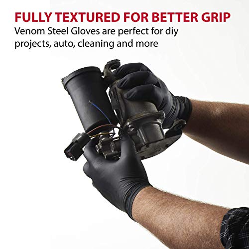 Venom Steel Industrial Nitrile Gloves, Chemical Resistant Disposable Black Gloves, Latex-Free, Powder-Free, Textured Grip, Heavy Duty Two-Layer Protection, 6 mil, One Size Fits Most, 100 Count - Grill Parts America