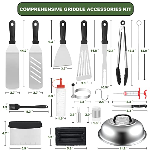 Griddle Accessories Kit, 43PCS Flat Top Grill Accessories Set for Blackstone and Camp Chef, BBQ Spatula Set with Enlarged Spatulas, Basting Cover, Scraper, Tongs for Outdoor - Grill Parts America