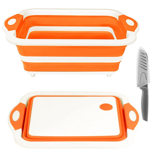 Rottogoon Collapsible Cutting Board, Foldable Chopping Board with Colander, Multifunctional Kitchen Vegetable Washing Basket Silicone Dish Tub for BBQ Prep/Picnic/Camping(Orange) - Grill Parts America