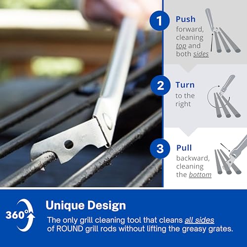 Grill Floss Premium Grill Scraper for Outdoor Grill with Round Grates - Alternative to Grill Brush for Outdoor Grill - BBQ Grill Grate Cleaner Cleans Top and Bottom of Grill Without Lifting Grates - Grill Parts America
