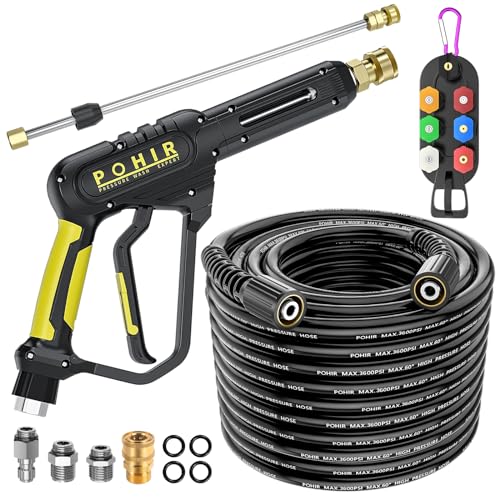 POHIR Pressure Washer Gun and 50FT Hose Kit, 3600 PSI Power Washer Gun Comes With 15in Extension Wand Parts 7 Nozzle Tips Quick Connect Set For Home Cleaning and Car Washing - Grill Parts America