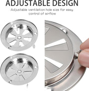 2 Pack BBQ Smoker Air Vent Set, Stainless Steel Grill Damper for Adjusting Airflow, Replacement Parts for Smoker