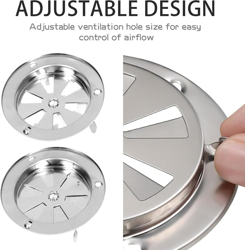 2 Pack BBQ Smoker Air Vent Set, Stainless Steel Grill Damper for Adjusting Airflow, Replacement Parts for Smoker