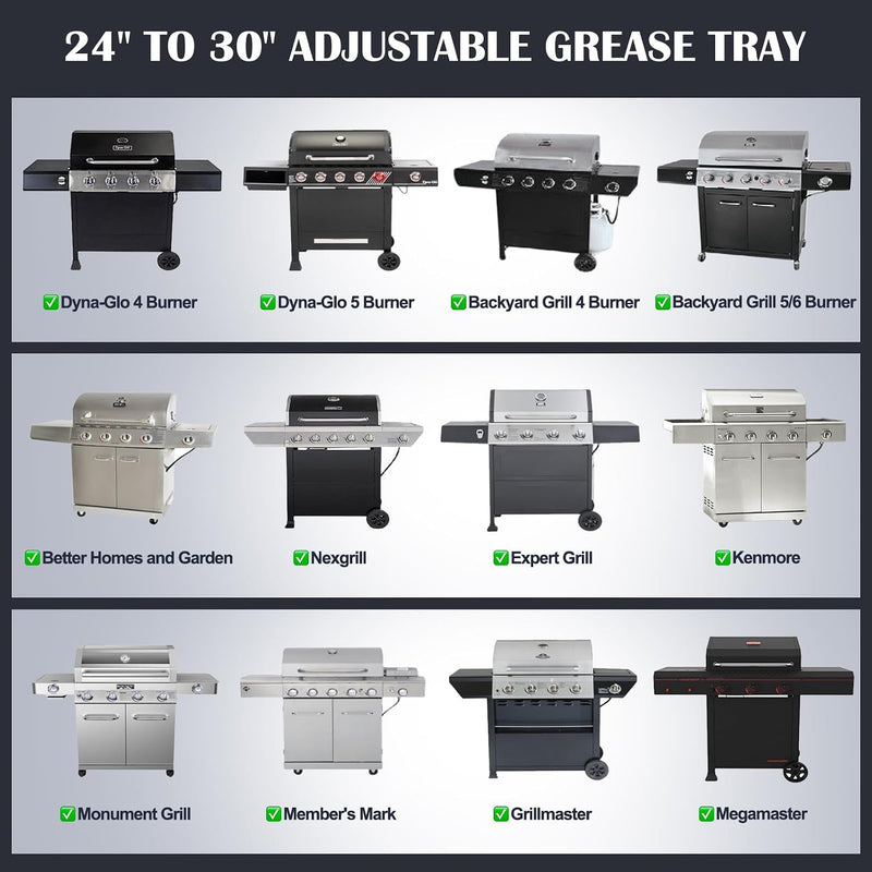 Grease Tray with Catch Pan for Dyna Glo, Nexgrill, Backyard Grill, Kenmore, BHG, Grillmaster, Expert, Bbq-Pro 4/5 Burner Grill Replacement Parts, Adjustable 24''-30'' Gas Grill Drip Pan.