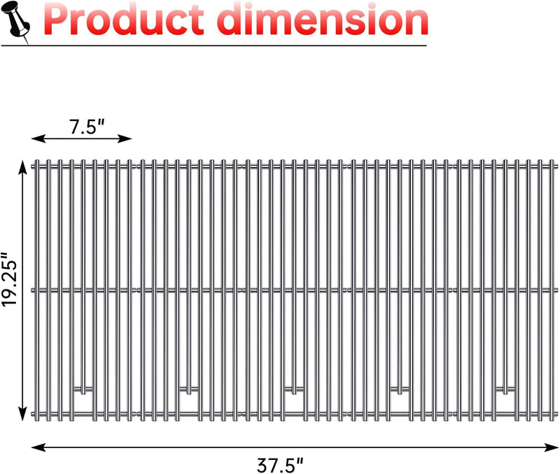 9MM 16517 Grill Grates Replacement for Bull Grill Replacement Parts, BBQ Bull Brahma 5 Burner 57568, 57569, 57568CE, 19” Lion Premium 40” 4 Burner L90000, 90000, 65073 Stainless Steel Grids