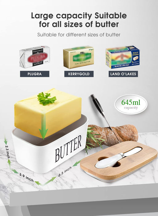Butter Dish with Lid, Home Decor, Large Butter Dish for Countertop Ceramic Butter Keeper Container with Knife and High-Quality Silicone Sealing Butter Dish Good Kitchen Gift White - Grill Parts America
