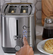 GE 2 Slice Stainless Steel Toaster, Extra Wide Slots for Toasting Bagels, Breads, Waffles & More, 7 Adjustable Shade Settings, Removable Crumb Tray, Countertop Kitchen Essentials, 850 Watts - Grill Parts America