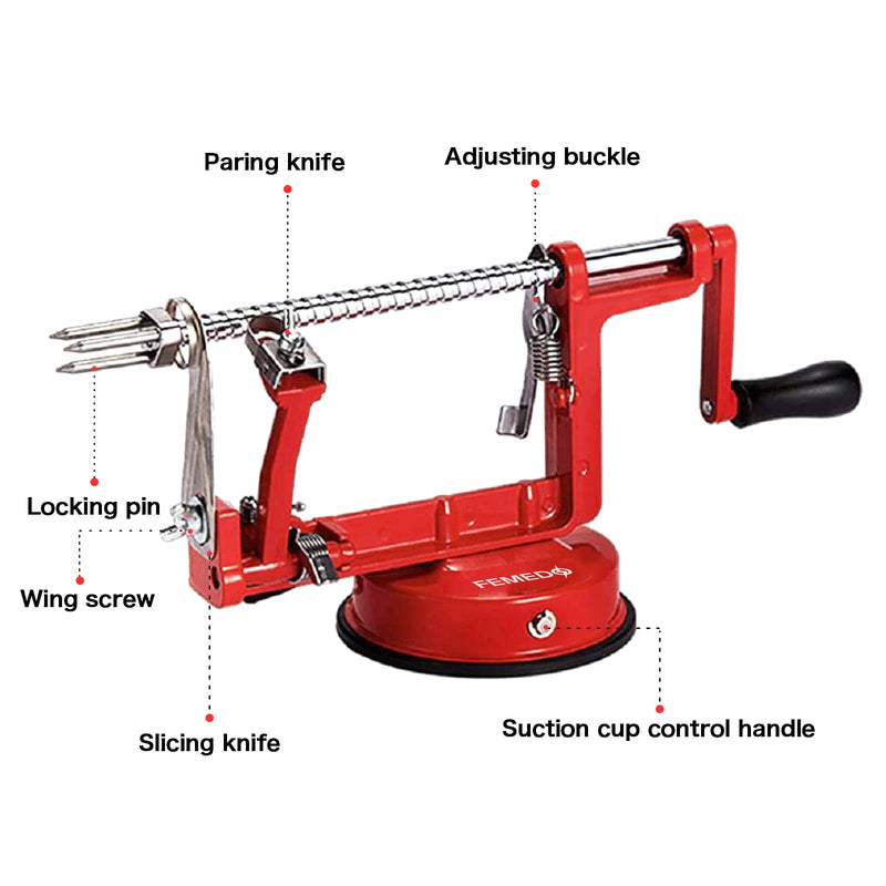 Apple Peeler Slicer Corer with Stainless Steel Blades and Powerful Suction Base for Apples Pears Potatoes(Red) - Grill Parts America