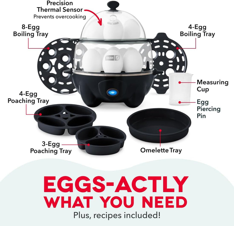 Deluxe Egg Cooker, 12 Hard Boiled Eggs, Black