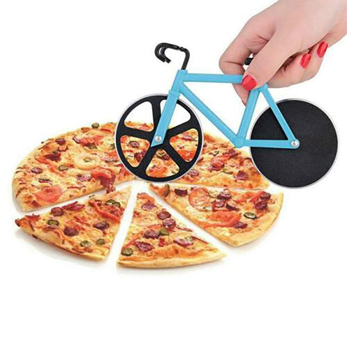 UpTuoLi Bicycle Pizza Cutter Wheel Non-Stick Dual Stainless Steel Cutting Wheels with Display Stand for Housewarming Kitchen Gadget - Grill Parts America