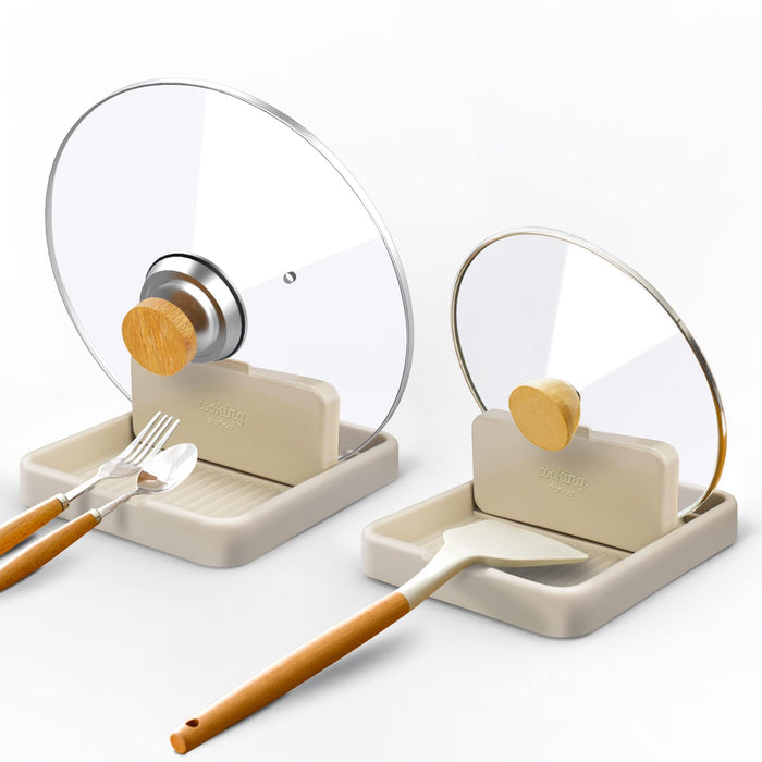 Spoon Rest for Kitchen Counter - 2Pack Spoon Holder for Stove Top, Pot Lid Holder with Drip Pad for Ladle|Spatula|Tongs|Forks|Utensil Holder Organizer - Grill Parts America