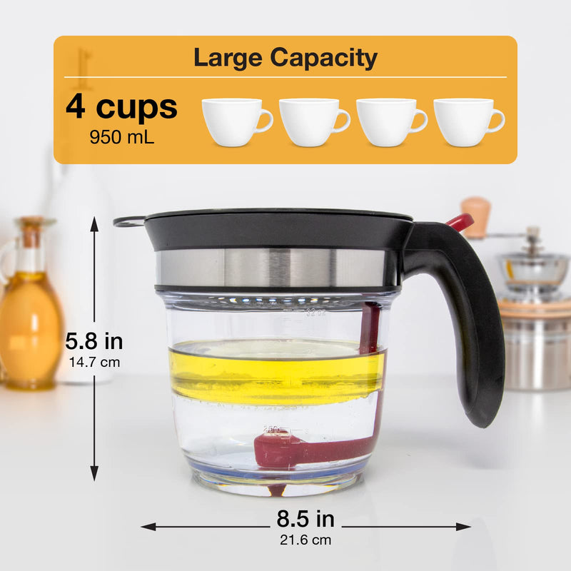 Fat Separator With Bottom Release, 4 Cup Gravy Separator for Cooking with Oil Strainer, Kitchen Gadgets Grease Separator Packaged with a 3-in-1 Multifunctional Peeler (Red) - Grill Parts America