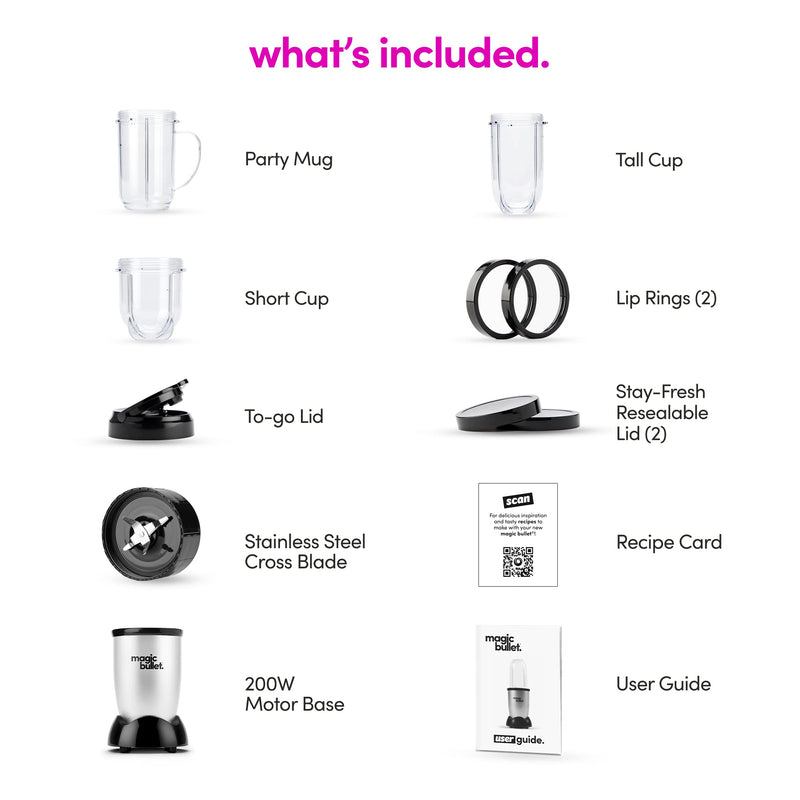 Magic Bullet Blender, Small, Silver, 11 Piece Set - Grill Parts America