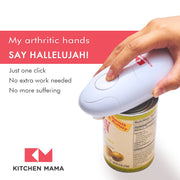 Kitchen Mama Auto Electric Can Opener Open Your Cans with A Simple Press of Button - Automatic, Hands Free, Smooth Edge, Food-Safe, Battery Operated, YES YOU CAN (White) - Grill Parts America