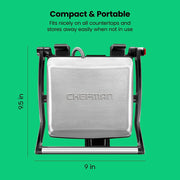 Chefman Panini Press Grill and Gourmet Sandwich Maker Non-Stick Coated Plates, Opens 180 Degrees to Fit Any Type or Size of Food, Stainless Steel Surface and Removable Drip Tray, 4 Slice, Black - Grill Parts America