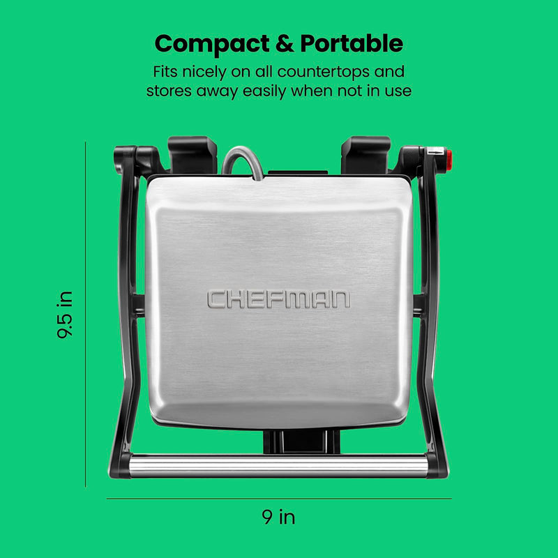 Chefman Panini Press Grill and Gourmet Sandwich Maker Non-Stick Coated Plates, Opens 180 Degrees to Fit Any Type or Size of Food, Stainless Steel Surface and Removable Drip Tray, 4 Slice, Black - Grill Parts America