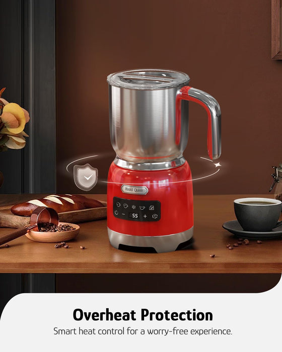 Hazel Quinn Milk Frother, 5 Functions, Variable Temp and Thickness Frother and Steamer, Detachable for Dishwasher Safe, 400ML/13.5OZ for Hot & Cold Latte, Cappuccino - Ruby Red - Grill Parts America