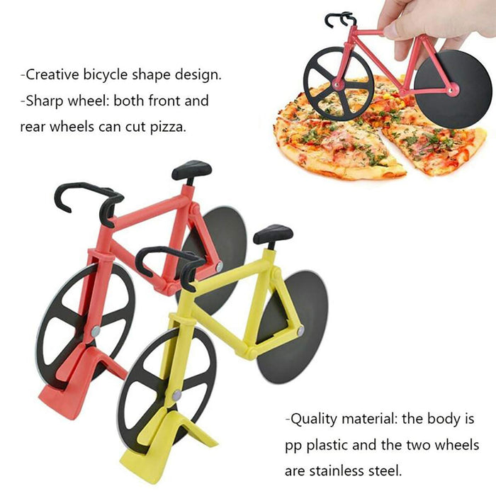 UpTuoLi Bicycle Pizza Cutter Wheel Non-Stick Dual Stainless Steel Cutting Wheels with Display Stand for Housewarming Kitchen Gadget - Grill Parts America