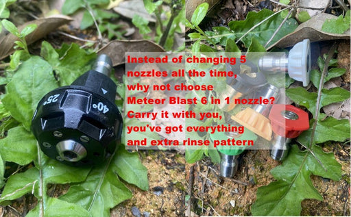 Meteor Blast 6 in 1 Quick Change over and Adjustable Pressure Washer Spray Nozzle, with 1/4in Plug Quick Connector, MAX 4000PSI for Pressure Washer - Grill Parts America