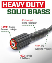 YAMATIC Pressure Washer Hose 25FT 1/4" Kink Free M22 Brass Fitting Power Washer Hose Replacement for Ryobi, Troy Bilt, Greenworks, Generac, CRAFTSMAN & More High PressureWashers, 3200 PSI - Grill Parts America