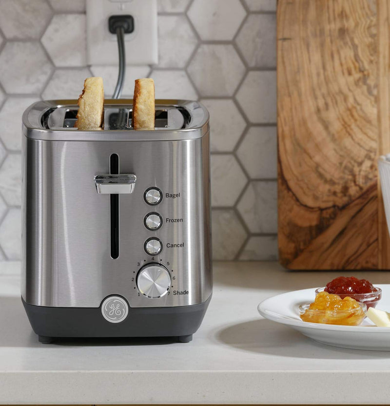 GE 2 Slice Stainless Steel Toaster, Extra Wide Slots for Toasting Bagels, Breads, Waffles & More, 7 Adjustable Shade Settings, Removable Crumb Tray, Countertop Kitchen Essentials, 850 Watts - Grill Parts America