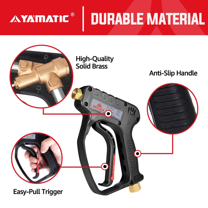 YAMATIC Short Pressure Washer Gun with Swivel, 5000 PSI Power Washer Wand Stubby Trigger Handle with 3/8" Plug & M22-14mm Male Inlet, 1/4" Quick Connect Outlet for Foam Cannon Car Wash - Grill Parts America