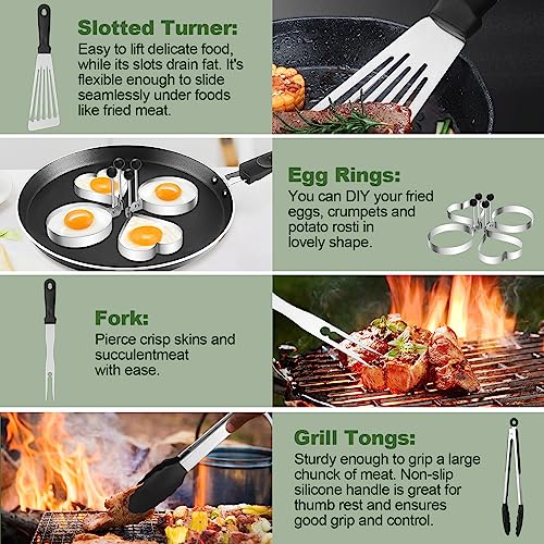 Griddle Accessories Kit, 43PCS Flat Top Grill Accessories Set for Blackstone and Camp Chef, BBQ Spatula Set with Enlarged Spatulas, Basting Cover, Scraper, Tongs for Outdoor - Grill Parts America