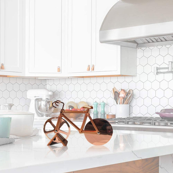 WNX Pizza Cutter, Bicycle Pizza Cutter, Dual Stainless Steel Non-Stick Cutting Wheels for Pizza Lovers, Holiday Vacation Housewarming Kitchen Gadget Cool Men's Gift (Golden) - Grill Parts America